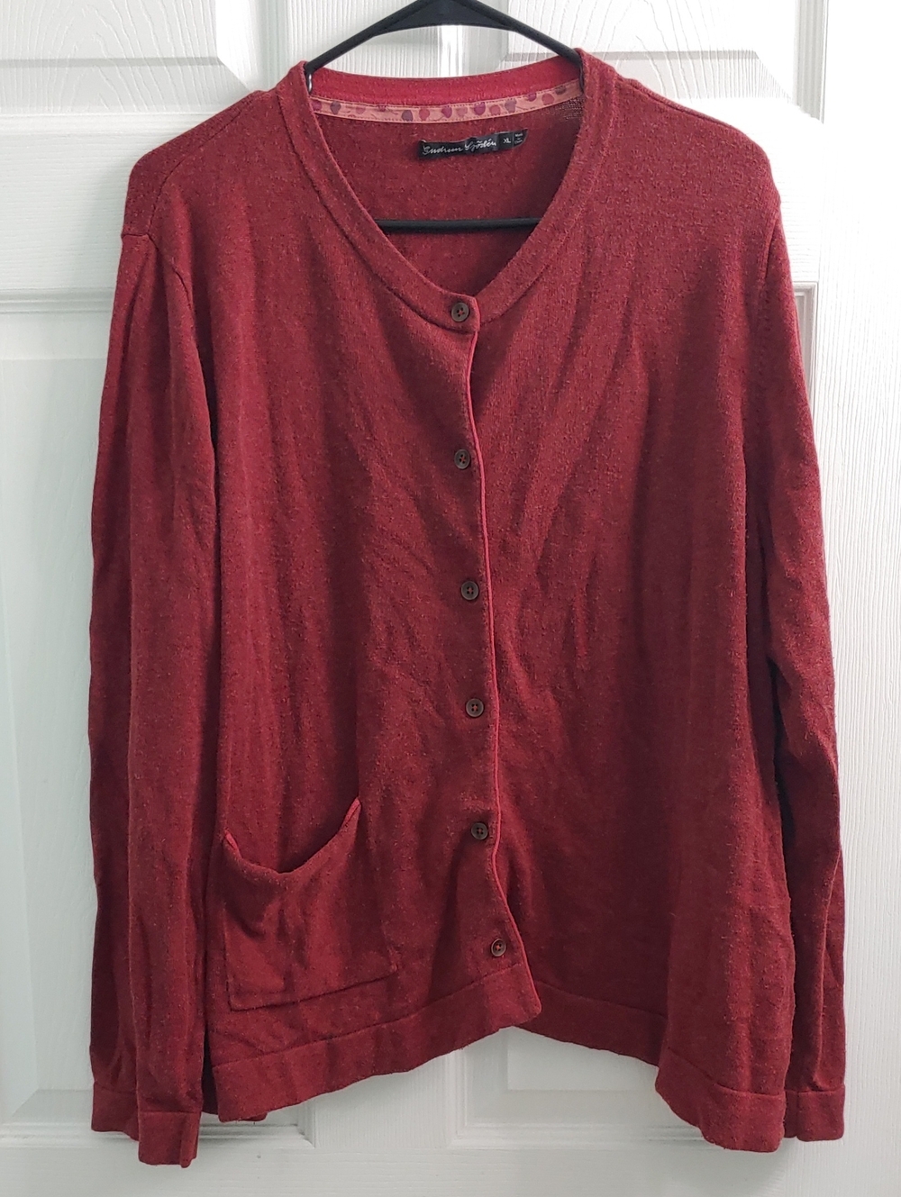 Gudrun Sjoden Cardigan Red Organic Cotton Sweater Women's Size XL